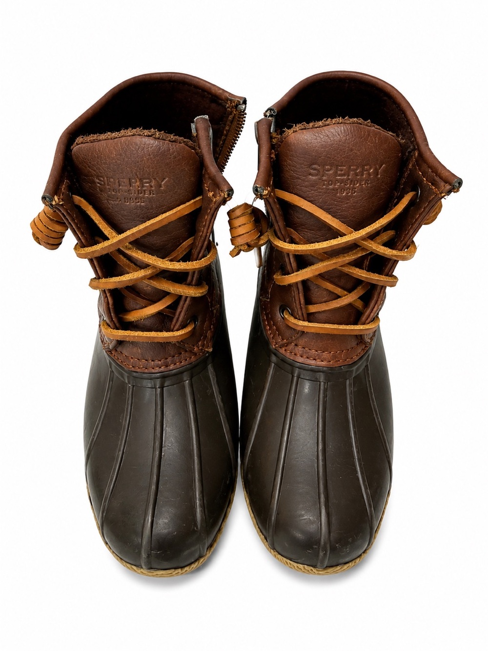 Sperry Top-Sider Girls Brown Leather Duck Boots Waterproof Lace-Up Boots
